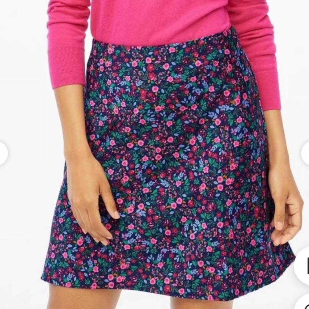 J. Crew Navy and Pink Floral Slip Skirt